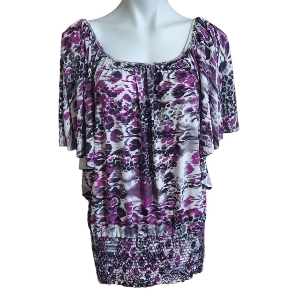 Yummy Plus Gathered Hem Patterned Blouse